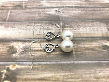 Load image into Gallery viewer, Pearl Dangle Earrings with Silver Heart
