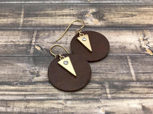 Load image into Gallery viewer, Light Painted Wood with Golden Charm Dangle Earrings
