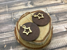 Load image into Gallery viewer, Lightweight Wood Earrings with Golden Star Charm
