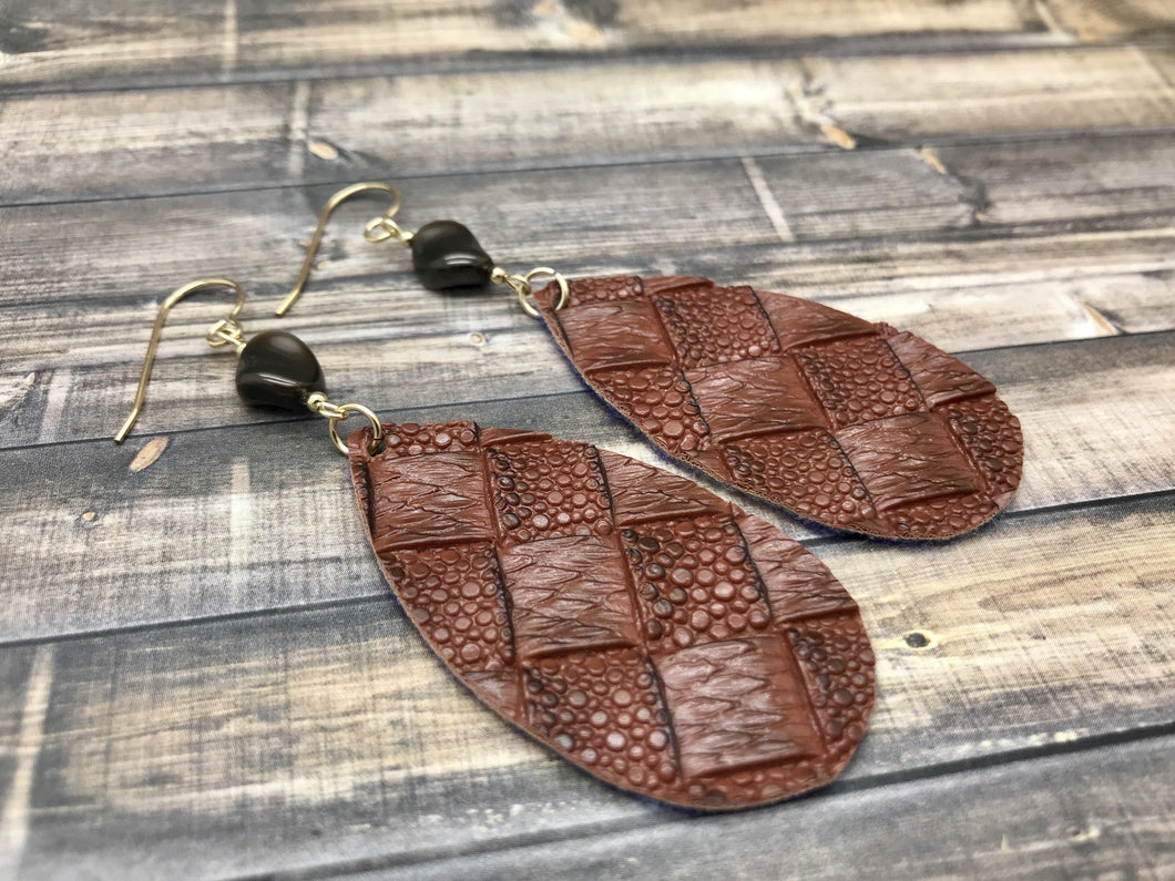 Leather Earrings with Chocolate Brown Swarovski Pearls