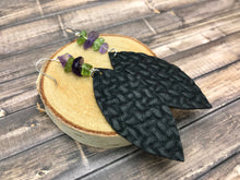 Load image into Gallery viewer, Amethyst and Peridot Gemstone Earrings with Black Leather
