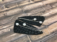 Load image into Gallery viewer, Sterling Silver Dangle Earrings with Leather and Freshwater Pearls
