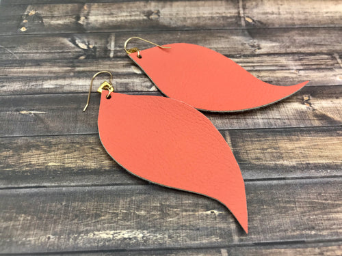 Coral Leather Earrings with Golden Ring