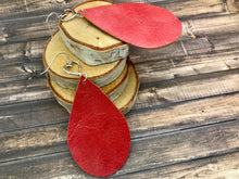 Load image into Gallery viewer, Teardrop Leather Earrings with Silver Heart Charm
