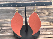 Load image into Gallery viewer, handmade Earrings with Coral Leather and Golden Charm
