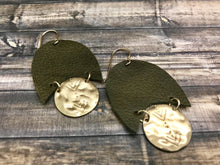 Cargar imagen en el visor de la galería, Green Olive Leather with golden Charm Earrings
