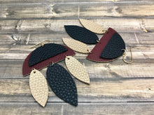 Load image into Gallery viewer, Black, Gold, and Wine Faux Leather Earrings
