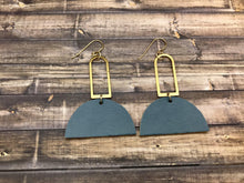 Lade das Bild in den Galerie-Viewer, Minimalist Leather Earrings, handmade unique jewelry with brass
