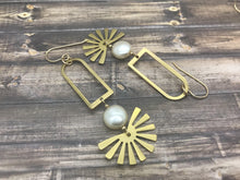 Load image into Gallery viewer, Brass and Pearl Dangle Earrings for Women
