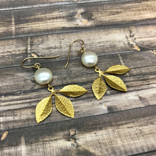 Load image into Gallery viewer, Pearl and Brass Earrings with Gold Filled Hooks
