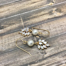 Load image into Gallery viewer, Handmade Swarovski Pearl Earrings with CZ Charm and Gold Filled Hooks
