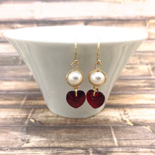 Load image into Gallery viewer, Handmade Earrings with a Swarovski Crystal Heart and  Pearl
