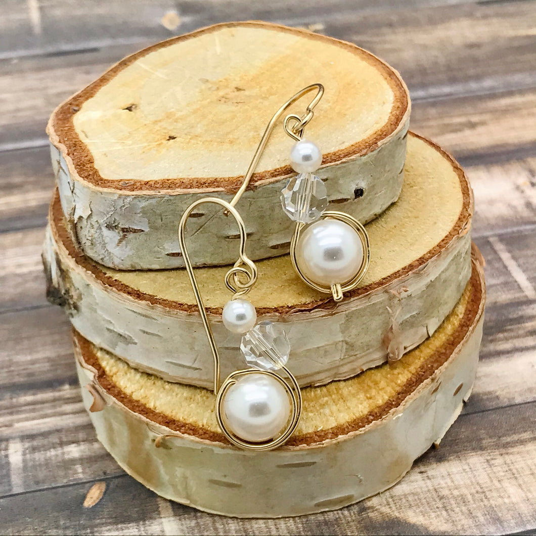 Wire Wrapped Pearl Earrings