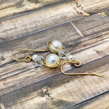 Load image into Gallery viewer, Gold Wire Wrapped Pearl Earrings 
