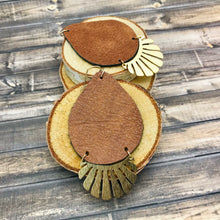 Load image into Gallery viewer, Rustic Leather Earrings and Brass Charm
