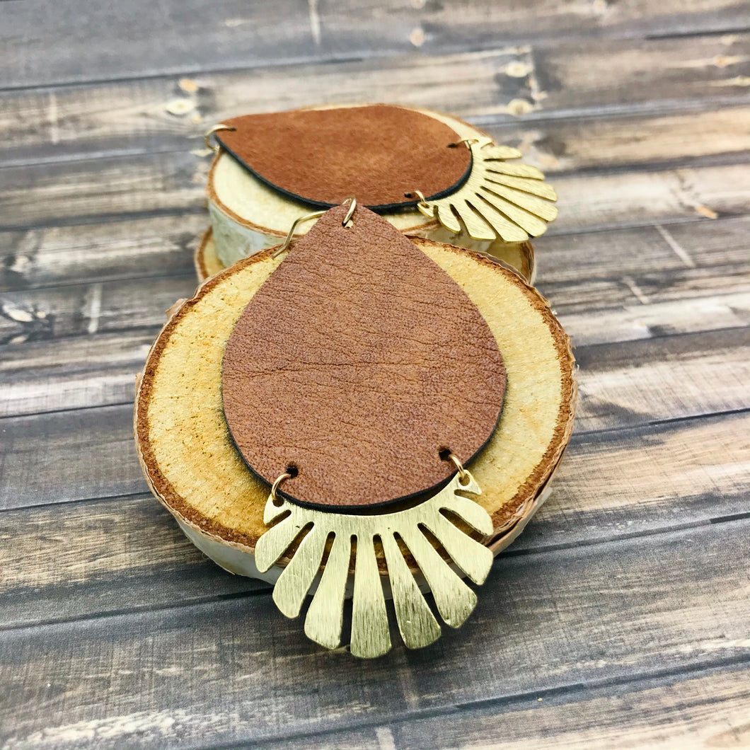 Teardrop Leather earrings with Brass Charm