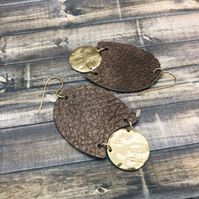 Load image into Gallery viewer, Unique Handmade Leather and Gold Charm Earrings
