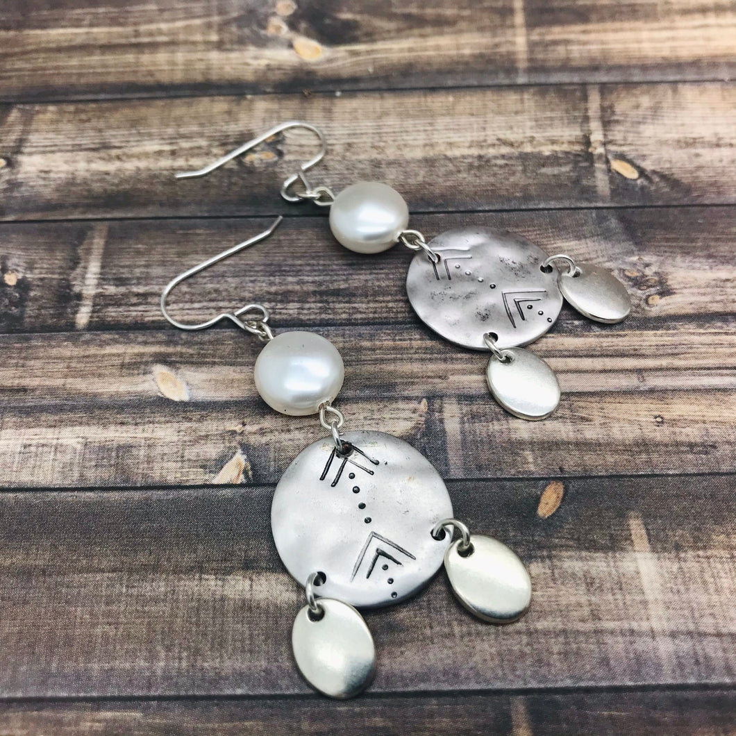 Metal Coin Charm and Pearl Coin Earrings