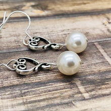 Load image into Gallery viewer, Silver Heart Charm with White Pearl Earrings
