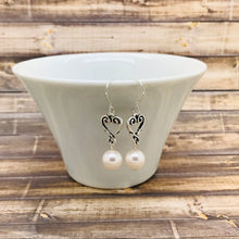 Load image into Gallery viewer, Small Handmade Pearl and Heart Charm Earrings
