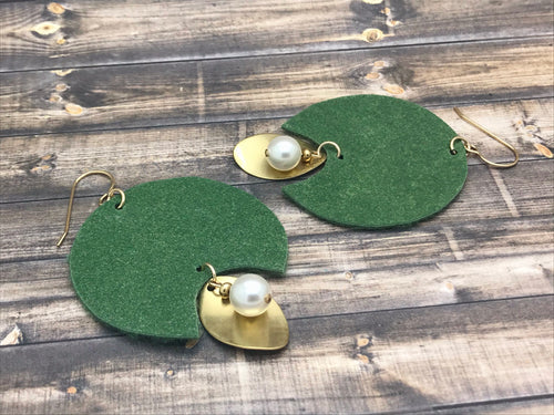 Handmade Suede Earrings with Pearl Charm