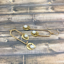 Load image into Gallery viewer, U Hoop Earrings with Freshwater Pearls  and Brass Charm
